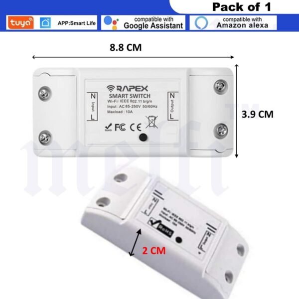 Melfi Smart WiFi Switch Wireless Remote Control 10A-240VAC DIY Your Home via Compatible with Alexa, Google Home, Life APP for iOS & Android, Suit Hotel Office - Pack of 1 - Image 3