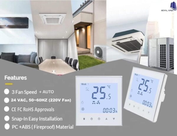 Melfi SQUARE Series WiFi Room AC Smart Thermostat for 0-10VDC Modulating Chiller Water Ac Systems 24VAC With Alexa Google Home IFTTT Support, Compatible for Honeywell T6865, Seimens RDF340 etc - Image 4