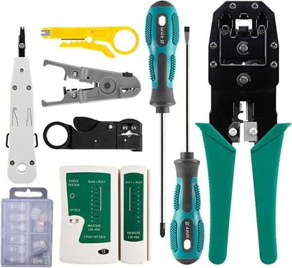 Melfi™ 9 In 1 Professional Network Installation & Wiring Maintenance Repair Tool Kit. Remote LED Continuity Test Box, Screwdrivers, Cutters & Strippers,Crimper & Krone Punch Down Tool in a Zipper Case - Image 3