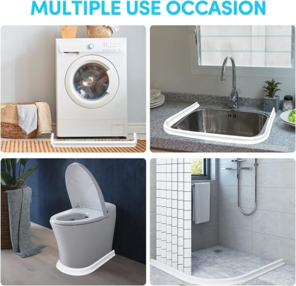 Poaker Silicone Floor Water Barrier, Waterproof Self-adhesive Bathroom Floor Seal Shower Dam Prevents Overflow of Water, Sink Edging Seal Strip, Wet & Dry Separation - Image 3