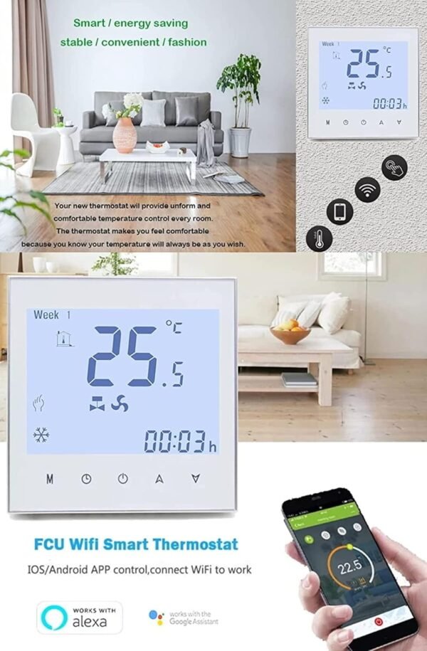 Melfi SQUARE Series WiFi Room AC Smart Thermostat for 0-10VDC Modulating Chiller Water Ac Systems 24VAC With Alexa Google Home IFTTT Support, Compatible for Honeywell T6865, Seimens RDF340 etc - Image 8