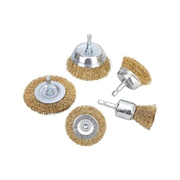 Biella™ 5Pcs Brass Coated Wire Brush Wheel & Cup Brush Set with 1/4-Inch Shank, Coated Wire Drill Brush Set Perfect for Removal of Rust/Corrosion/Paint - Reduced Wire Breakage and Longer Life