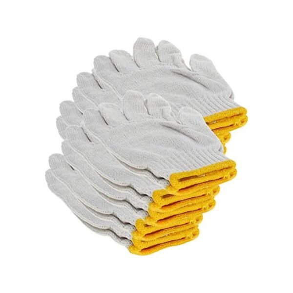 Royal Apex Plain Gloves with Yellow Edge Washable Cotton Glove Protective Industrial Work Gloves 12 pair