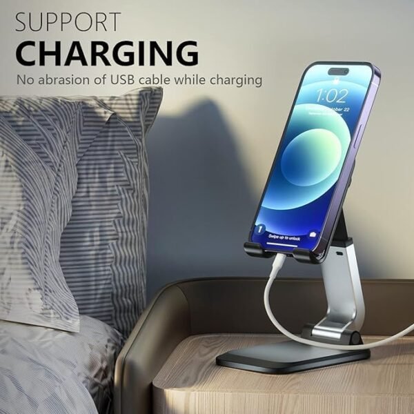 Melfi™ Q7 Foldable Cell Phone Stand, Height Adjustable Cell Phone Holder with Silicon Pad for Desk. Fully Forldable Mobile Phone Holder, Compatible with All Mobile Phones - Image 7