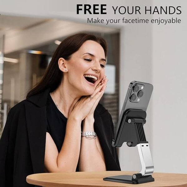 Melfi™ Q7 Foldable Cell Phone Stand, Height Adjustable Cell Phone Holder with Silicon Pad for Desk. Fully Forldable Mobile Phone Holder, Compatible with All Mobile Phones - Image 5