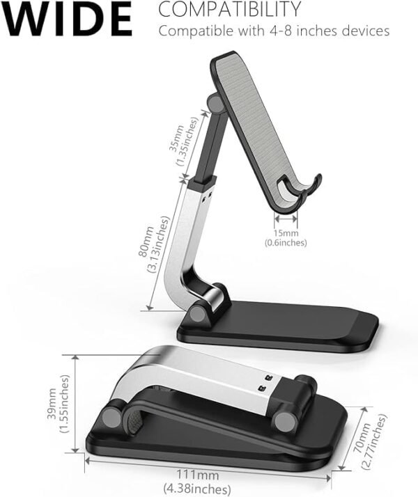 Melfi™ Q7 Foldable Cell Phone Stand, Height Adjustable Cell Phone Holder with Silicon Pad for Desk. Fully Forldable Mobile Phone Holder, Compatible with All Mobile Phones - Image 2