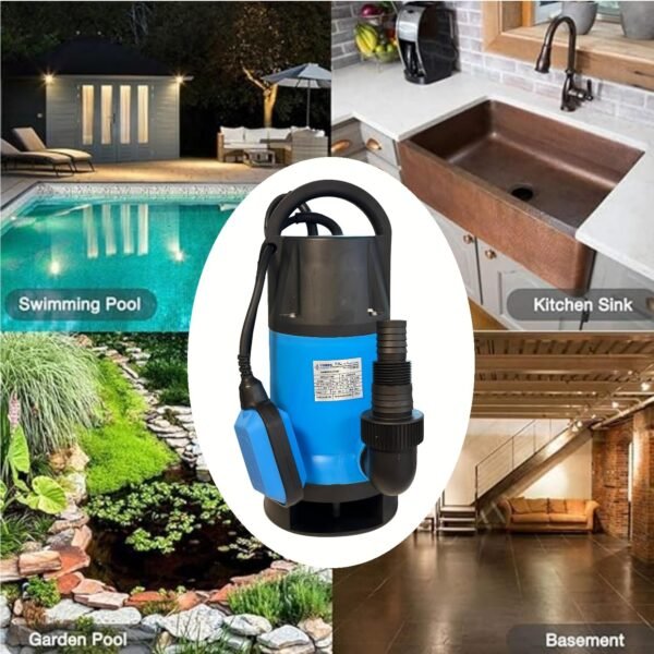 Vespa 10 Mtr Apollo 100f 1hp Electric Portable Pvc Body Submersible Water Sump Pumps Low Suction For Garden Pond Basement With Float Switch - Image 2