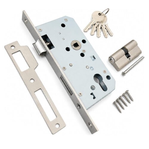 Biella Mortise Stainless Steel Door Lock Body with Cylinder, Strike Plate, Along with 5 Keys (Pack Of 1)