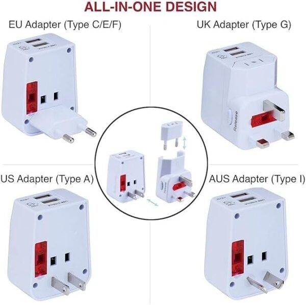 Melfi Travel Adapter: Your Universal Solution for Over 150 Countries, Including Europe, Italy, Ireland, UK, AU, and Asia, Complete with 2 USB Ports" - Image 3