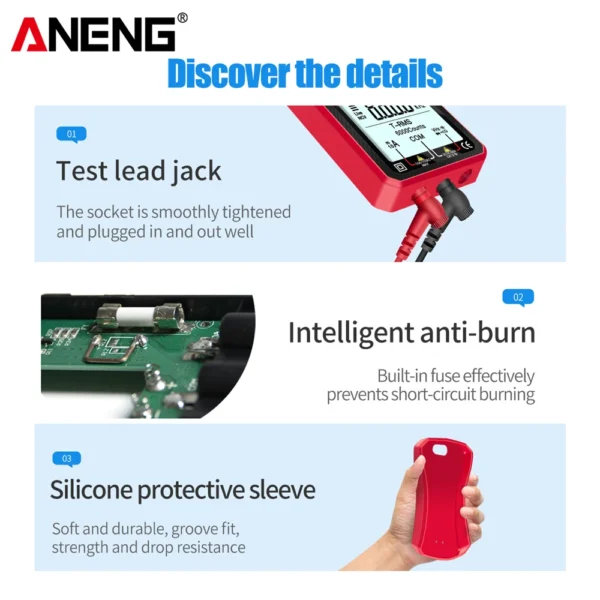 ANENG 620A multimeter provides true RMS measurement, ensuring accurate readings for capacitance, resistance, and temperature - Image 5