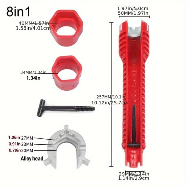 Paoker 5-in-1 Multifunctional Sink Wrench, Faucet and Plumbing Repair Tool Kit, Professional Bathroom Installation, Metal and Plastic, 1pc - Image 8