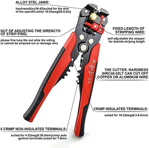 Poaker Wire Stripper Cutter, 5 in 1 Self-Adjusting Automatic Stripping Cutting Crimper Pliers Tool - Red - Image 9