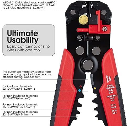 Poaker Wire Stripper Cutter, 5 in 1 Self-Adjusting Automatic Stripping Cutting Crimper Pliers Tool - Red - Image 4