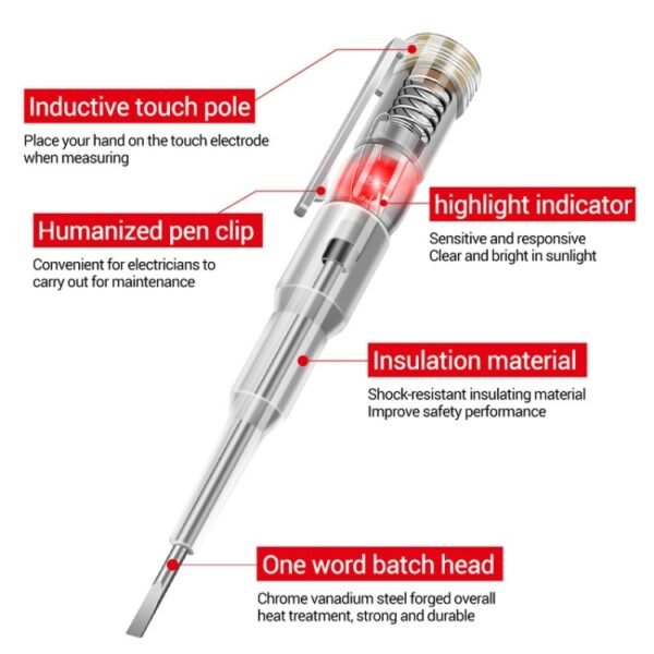 Melfi Electric Measuring pen, Intelligent Waterproof Voltage Tester Pen Power Voltage Detector Electricity Detector Test Pencil with High Brightness LED Light Electrical Indicator Tool with Screwdriver - Image 3