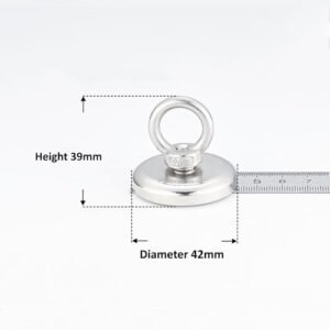 VITION Super Strong Neodymium Fishing Magnet 42mm, 55kg Pulling Force Rare Earth Magnet with Countersunk Hole Eyebolt for Retrieving in River and Magnetic Fishing
