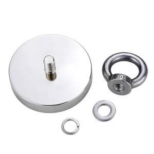 VITION Super Strong Neodymium Fishing Magnet 42mm, 55kg Pulling Force Rare Earth Magnet with Countersunk Hole Eyebolt for Retrieving in River and Magnetic Fishing