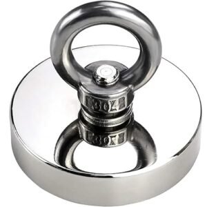 VITION Super Strong Neodymium Fishing Magnet 42mm, 55kg Pulling Force Rare Earth Magnet with Countersunk Hole Eyebolt for Retrieving in River and Magnetic Fishing