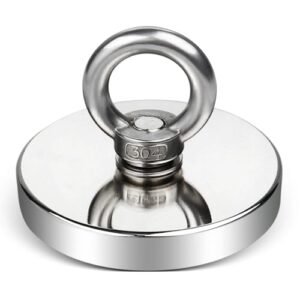 VITION Super Strong Neodymium Fishing Magnet 42mm, 55kg Pulling Force Rare Earth Magnet with Countersunk Hole Eyebolt for Retrieving in River and Magnetic Fishing
