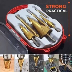 6pcs Titanium-Coated Step Drill Bit Set, High-Speed Reamer Sawtooth Cutter, Multi-Size Stepped Drill Bits 4-12/4-20/4-32mm and 3/6/8mm - Durable, Suitable for Metal Sheet, Tile, Glass, Versatile Woodworking and Metal Drilling - Precision Wood and Metal Core Drilling