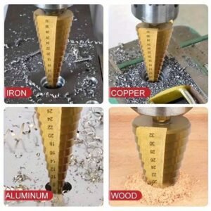 6pcs Titanium-Coated Step Drill Bit Set, High-Speed Reamer Sawtooth Cutter, Multi-Size Stepped Drill Bits 4-12/4-20/4-32mm and 3/6/8mm - Durable, Suitable for Metal Sheet, Tile, Glass, Versatile Woodworking and Metal Drilling - Precision Wood and Metal Core Drilling