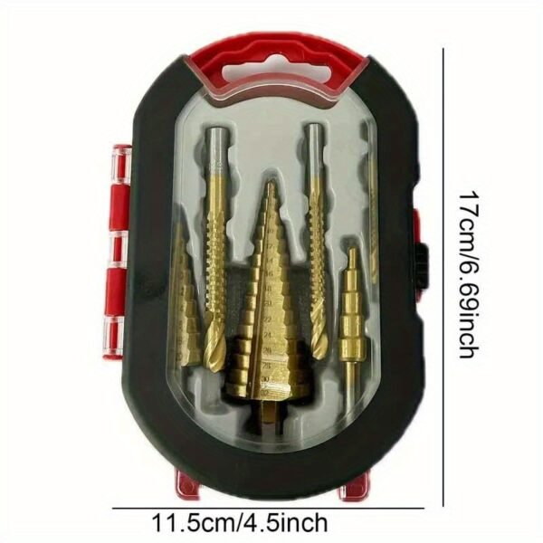 6pcs Titanium-Coated Step Drill Bit Set, High-Speed Reamer Sawtooth Cutter, Multi-Size Stepped Drill Bits 4-12/4-20/4-32mm and 3/6/8mm - Durable, Suitable for Metal Sheet, Tile, Glass, Versatile Woodworking and Metal Drilling - Precision Wood and Metal Core Drilling - Image 3