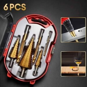 6pcs Titanium-Coated Step Drill Bit Set, High-Speed Reamer Sawtooth Cutter, Multi-Size Stepped Drill Bits 4-12/4-20/4-32mm and 3/6/8mm - Durable, Suitable for Metal Sheet, Tile, Glass, Versatile Woodworking and Metal Drilling - Precision Wood and Metal Core Drilling