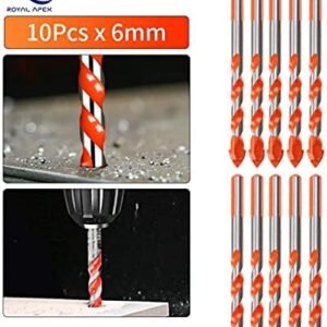 Royal Apex 10Pcs Ceramic Tile Drill Bit Set for Tile Brick Glass Plastic and Wood Concrete Drill Bit - 6mm