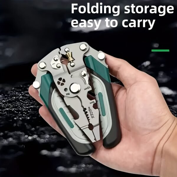 18-in-1 Electrician's Multifunctional Folding Tool with Wire Strippers, Hook Knife, Screwdriver, and Wrench - Compact Design in Gray/Green, Ideal for DIY, Home, and Construction Projects, Versatile Electrician's Tool | Multifunctional Gadget | Robust Tool Material, Electrician Tools - Image 2