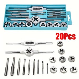 20pcs Metric Tap and Die Set - Sizes M3 to M12, Includes Wrench Handle & Storage Box for Easy Threading