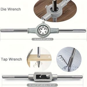 20pcs Metric Tap and Die Set - Sizes M3 to M12, Includes Wrench Handle & Storage Box for Easy Threading