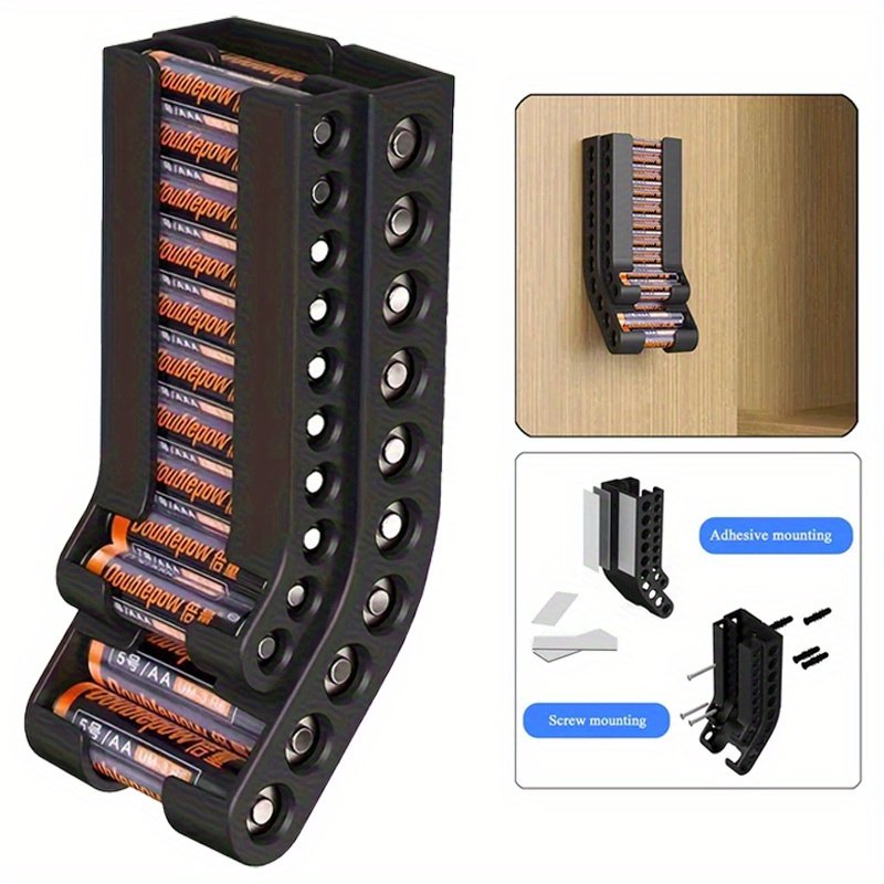 CAYFI Wall-Mounted Battery Storage Organizer for AA & for AAA Batteries - Durable Plastic, Space-Saving Dispenser with First-In-First-Out Design, Holds Total of 20 Batteries, Ideal For Home Organization - Image 2