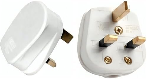 RR 2pcs Fused 13A UK Plug Top – 3-Pin British Connector, White, for Safe and Reliable Electrical Connections- Made in India.