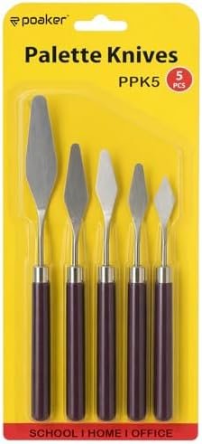 Poaker Steel Palette Knife Set – 5 PCS Professional Painting Knives with Wooden Handle | Art Spatula Tools for Oil, Acrylic & Canvas Painting | Color Mixing & Texture Scraper Set.