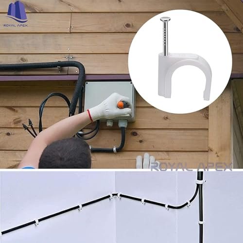 Melfi 100pcs Electrical Cable Wire Round Clips, Steel Nails Tacks Holder for Organizing Electric Wires Cables Lines - White (6mm) (Pack of 2) - Image 7