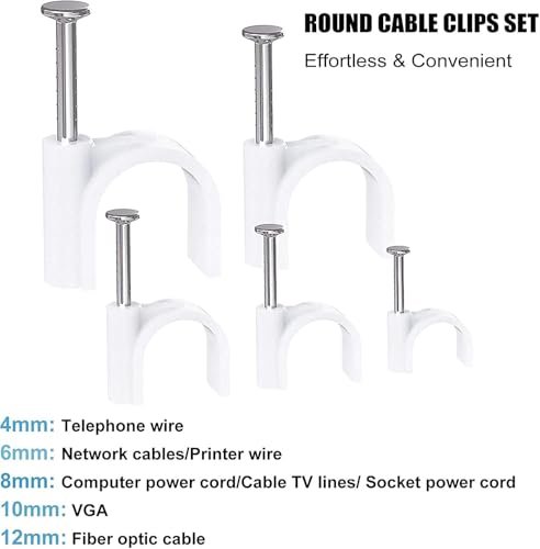 Melfi 100pcs Electrical Cable Wire Round Clips, Steel Nails Tacks Holder for Organizing Electric Wires Cables Lines - White (9mm) - Image 6