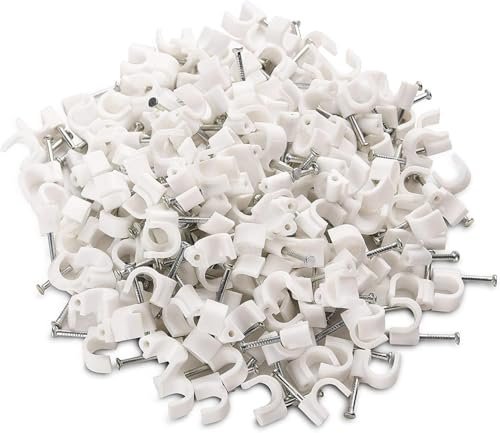 Melfi 100pcs Electrical Cable Wire Round Clips, Steel Nails Tacks Holder for Organizing Electric Wires Cables Lines - White (6mm) (Pack of 2) - Image 2