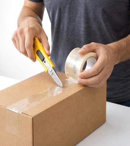 Biella Utility Knife with Clear Tape (1 PCS), Retractable Box Cutter for Cartons, Cardboard and Boxes, 18mm Wide Razor-Sharp Blade, Smooth Slide Mechanism, Ideal for Office and Home Use - Image 3