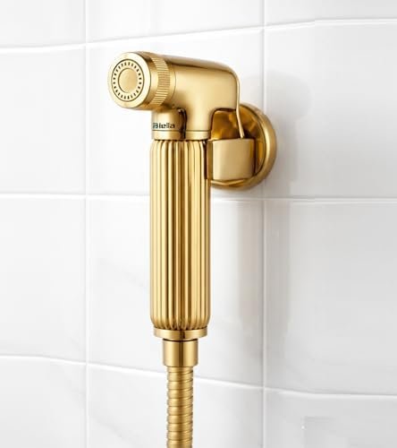 Biella Premium Gold Brass Bidet Handheld Shattaf Set – Luxury Wall-Mounted Hand Shower Sprayer with Flexible Hose and Holder for Modern Bathrooms – Polished Gold Finish