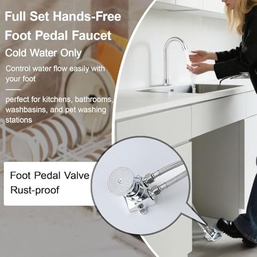 Biella Pedestal Hands Free Foot Pedal Faucet Set Floor Mount Foot Control Tap Single Pedal Switch Valve Stainless Steel Foot Operated Tap for Bathrooms, Kitchen, Salons, Clinics and Labs. - Image 5