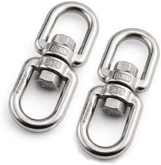 Poaker 304 Stainless Steel Double Ended Swivel Eye Hook – Heavy Duty Double Eye Chain Swivel Shackle, Plant Hanger Spinner for Hanging Plants, Bird Feeders, Marine Rigging D Ring Connector (4MM 2 PCS)