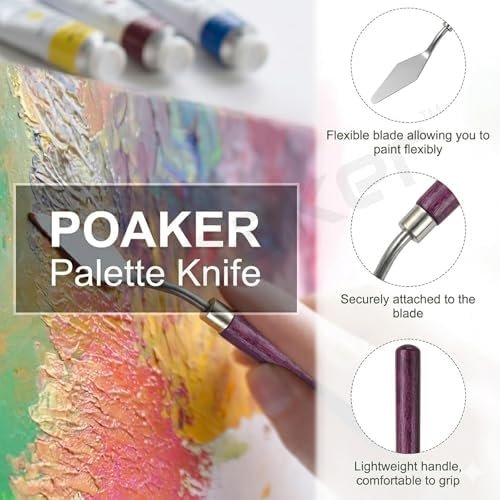 Poaker Steel Palette Knife Set – 5 PCS Professional Painting Knives with Wooden Handle | Art Spatula Tools for Oil, Acrylic and Canvas Painting | Color Mixing and Texture Scraper Set. - Image 4