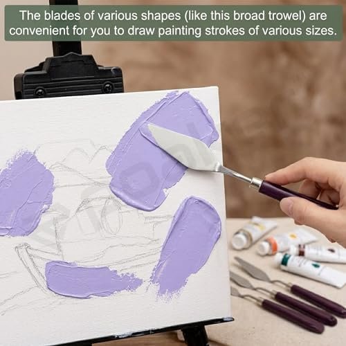 Poaker Steel Palette Knife Set – 5 PCS Professional Painting Knives with Wooden Handle | Art Spatula Tools for Oil, Acrylic and Canvas Painting | Color Mixing and Texture Scraper Set. - Image 5