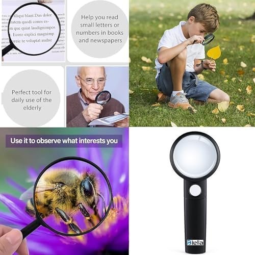 Biella Classic Magnifier with Dual Lens – 2.2x Main Lens and 5x Secondary Lens, 70mm Clear Convex Glass, Handheld Reading Magnifying Glass for Books, Maps, Crafts and Inspection. - Image 4