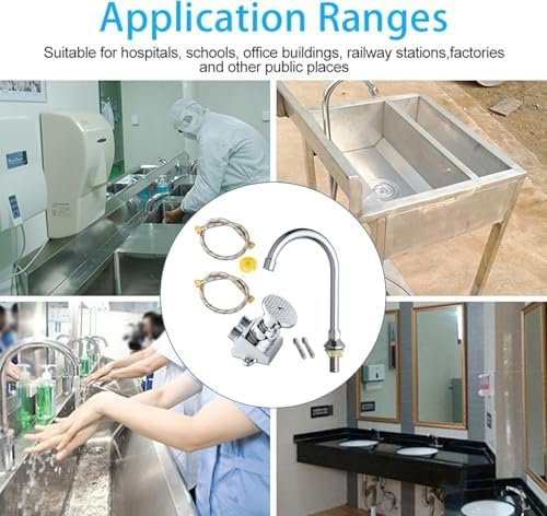 Biella Pedestal Hands Free Foot Pedal Faucet Set Floor Mount Foot Control Tap Single Pedal Switch Valve Stainless Steel Foot Operated Tap for Bathrooms, Kitchen, Salons, Clinics and Labs. - Image 6