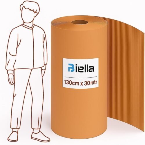 Biella Corrugated Kraft Paper Roll 30m x 130cm – Heavy Duty Brown Packaging Wrap for Shipping, Moving, Cushioning & Gift Wrapping (1 ROLL)