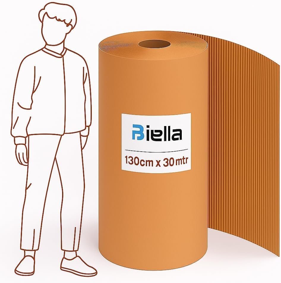 Biella Corrugated Kraft Paper Roll 30m x 130cm – Heavy Duty Brown Packaging Wrap for Shipping, Moving, Cushioning & Gift Wrapping (1 ROLL)