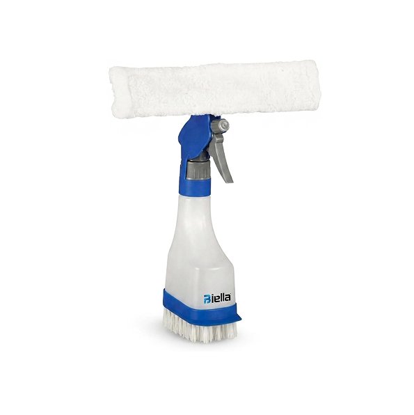 Biella 4-in-1 Window Cleaner Spray Bottle with Microfiber Pad, Squeegee & Scrub Brush – Multi-Purpose Glass Cleaning Tool