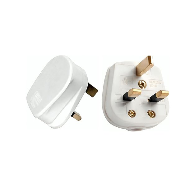 RR 2pcs Fused 13A UK Plug Top – 3-Pin British Connector, White, for Safe and Reliable Electrical Connections- Made in India.