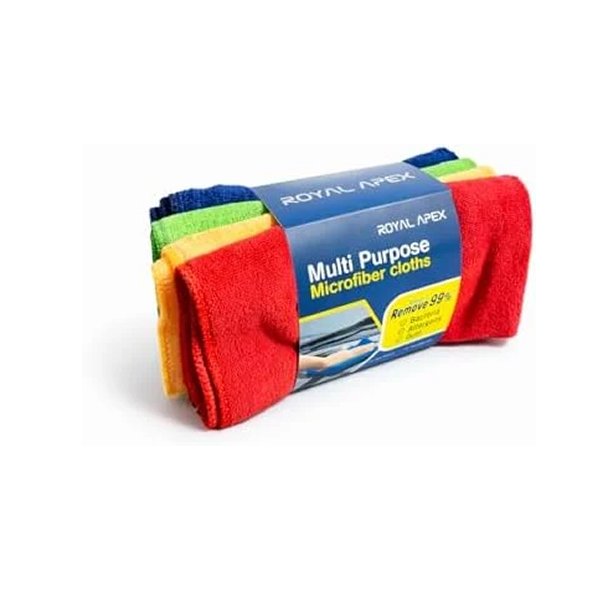 Royal Apex Multipurpose Microfiber Cleaning Cloth Towels 40×40cm – 400 GSM, Streak-Free, Super Absorbent and Washable Cloth Duster for Car, House, Kitchen, Windows etc. – Pack of 4 (Multicolor)