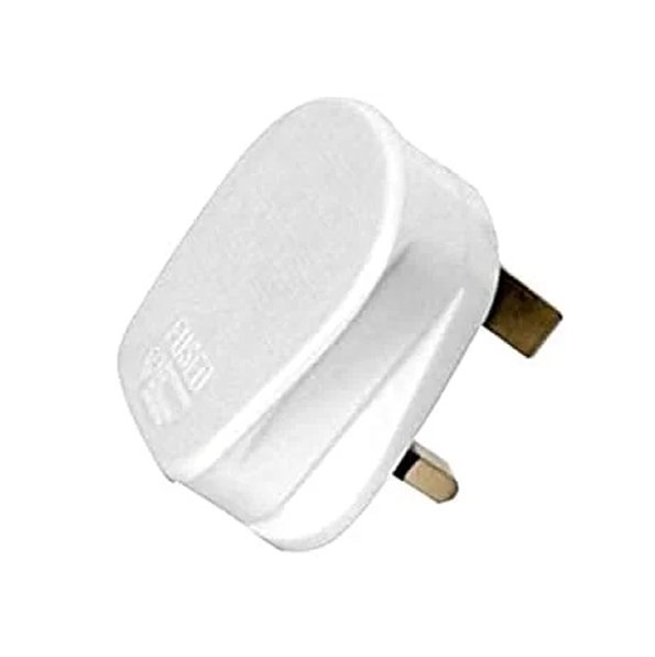 RR Fused 13A Plug Top UK 3Pin British Connector Cord - White